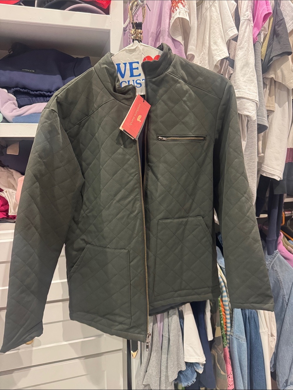 Southern Marsh Quilted Olive Jacket with Zip Chest Pocket